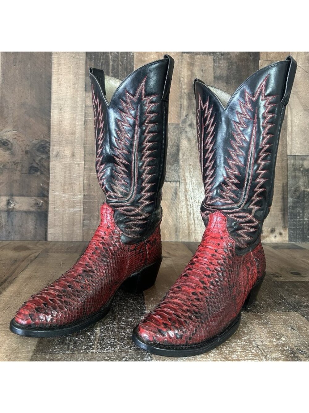 Custom Vintage Unbranded Red Snakeskin Western Cowboy Boots Mens 8 D